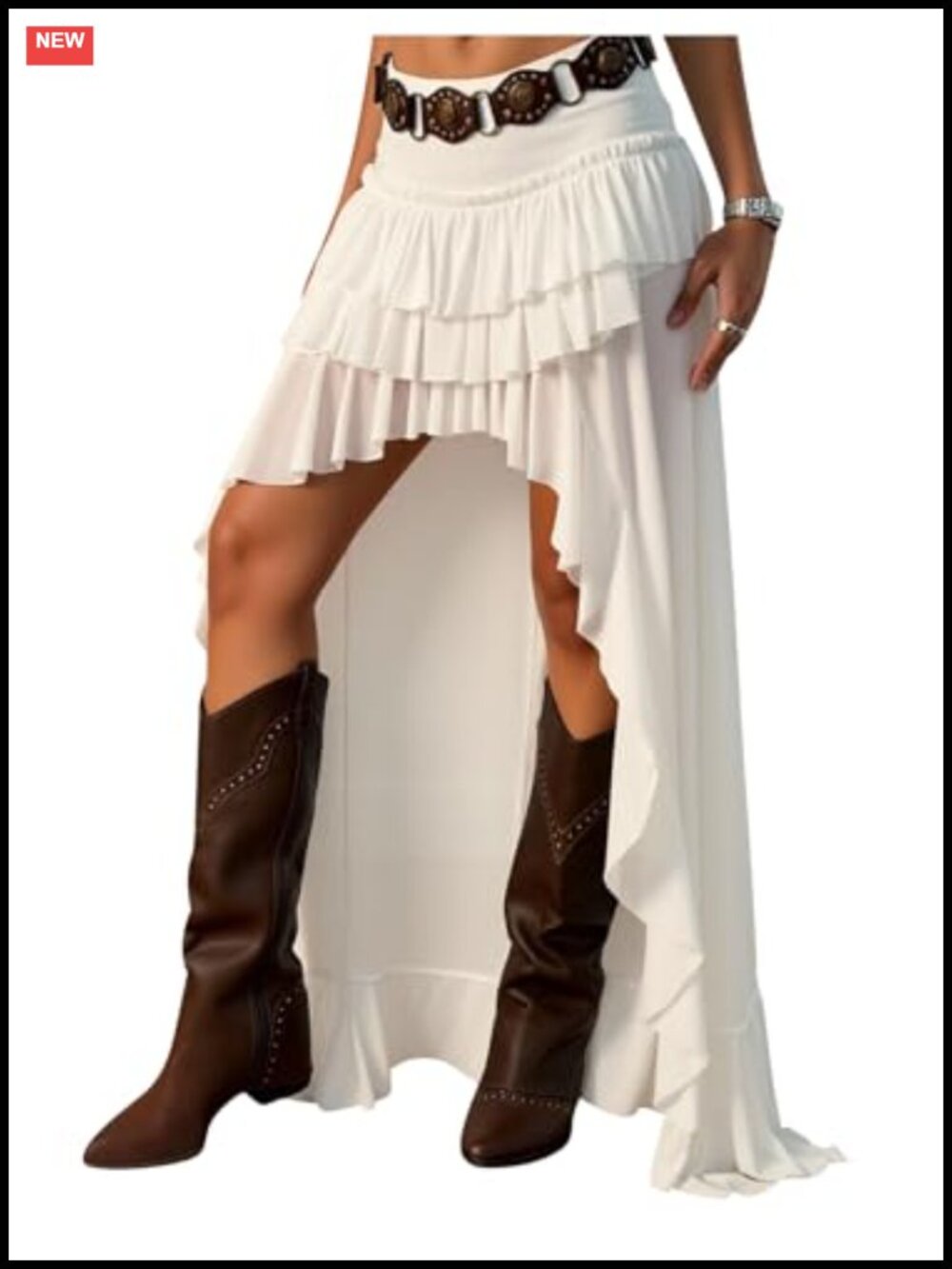 Women's Boho Mesh Layered Ruffle Maxi Skirt